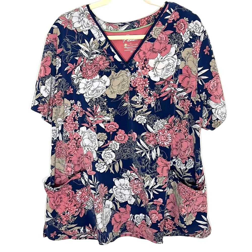 Healing Hands Boxy Blouse Blue and Pink Short Sleeve